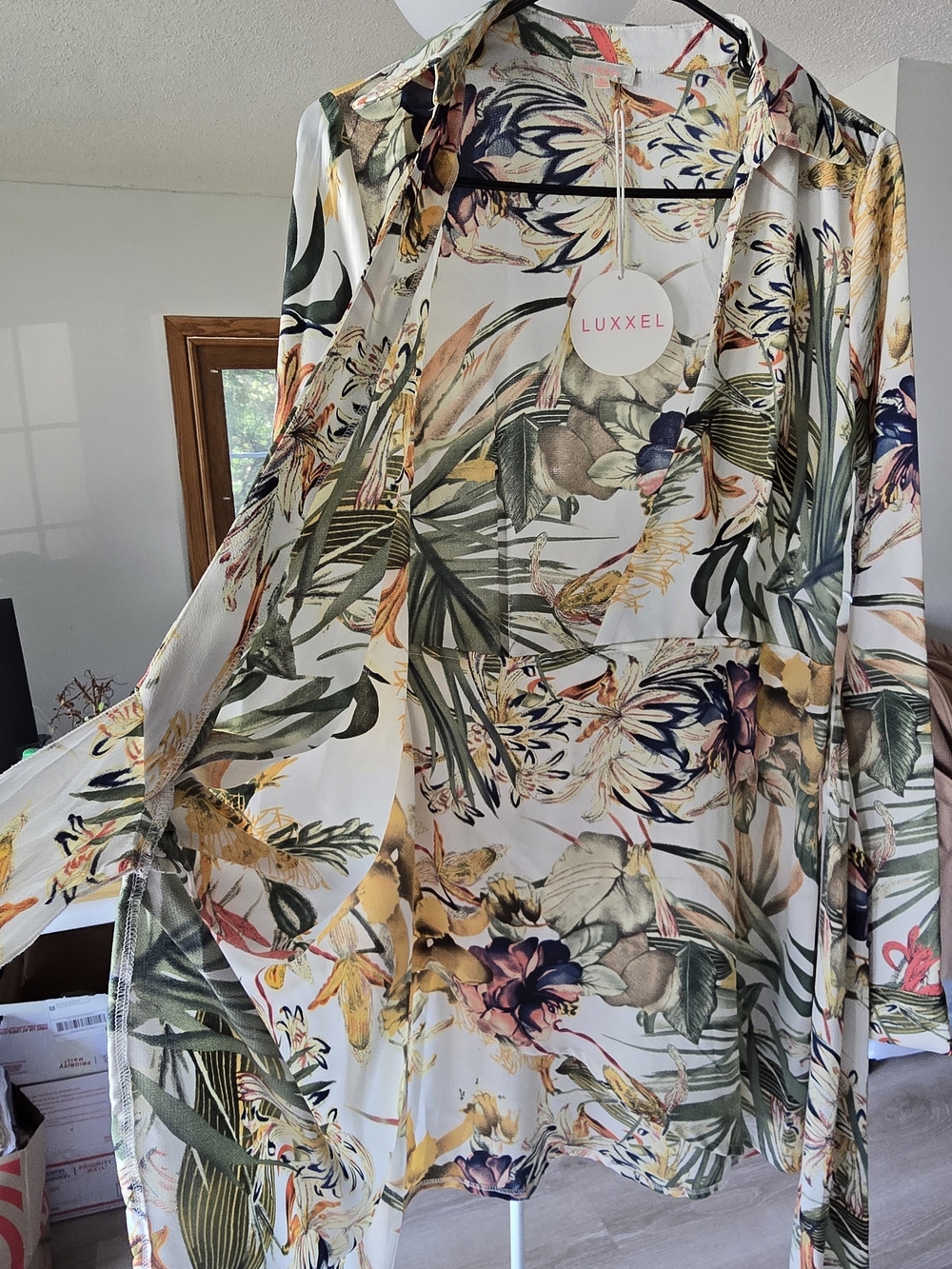 Luxxel Floral Wrap Dress in Cream with Green & Yellow Botanical Print - Picture 5 of 10
